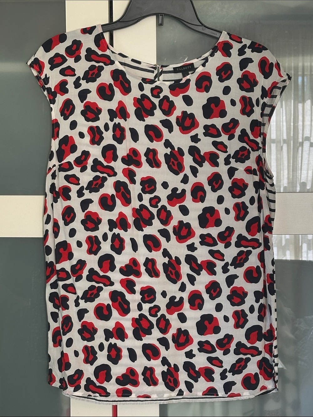 Talbots Red and Black Leopard Print Cap-Sleeve Blouse